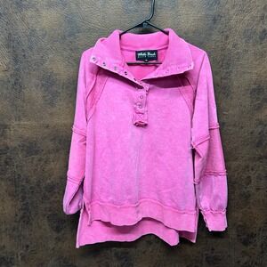 White Birch Black Label Oversized (fits M-XL) Hot Pink Exposed Hem 1/2 Snap Mock